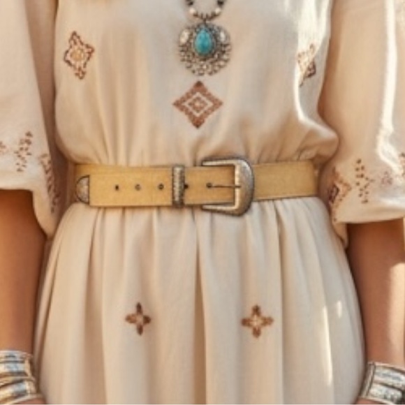 unbranded Accessories - Vintage Western Canvas Belt SZ L Cream Silver